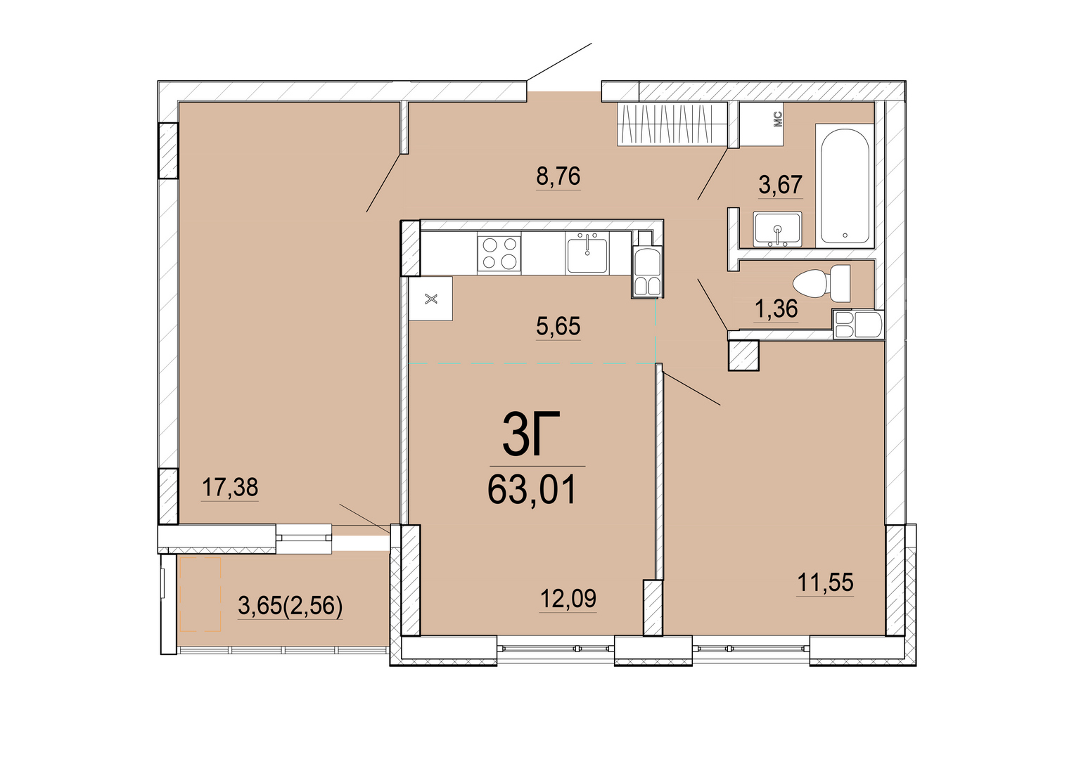 Айрон 3 - комнатная квартира