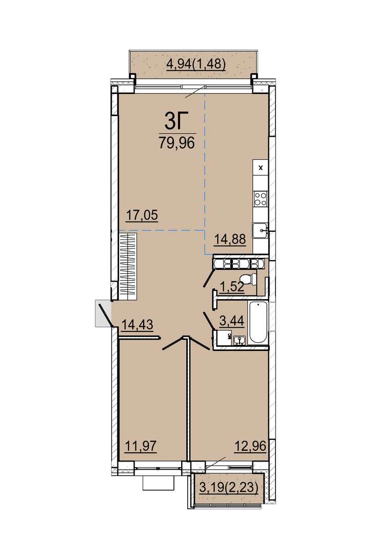 Айрон 3 - комнатная квартира