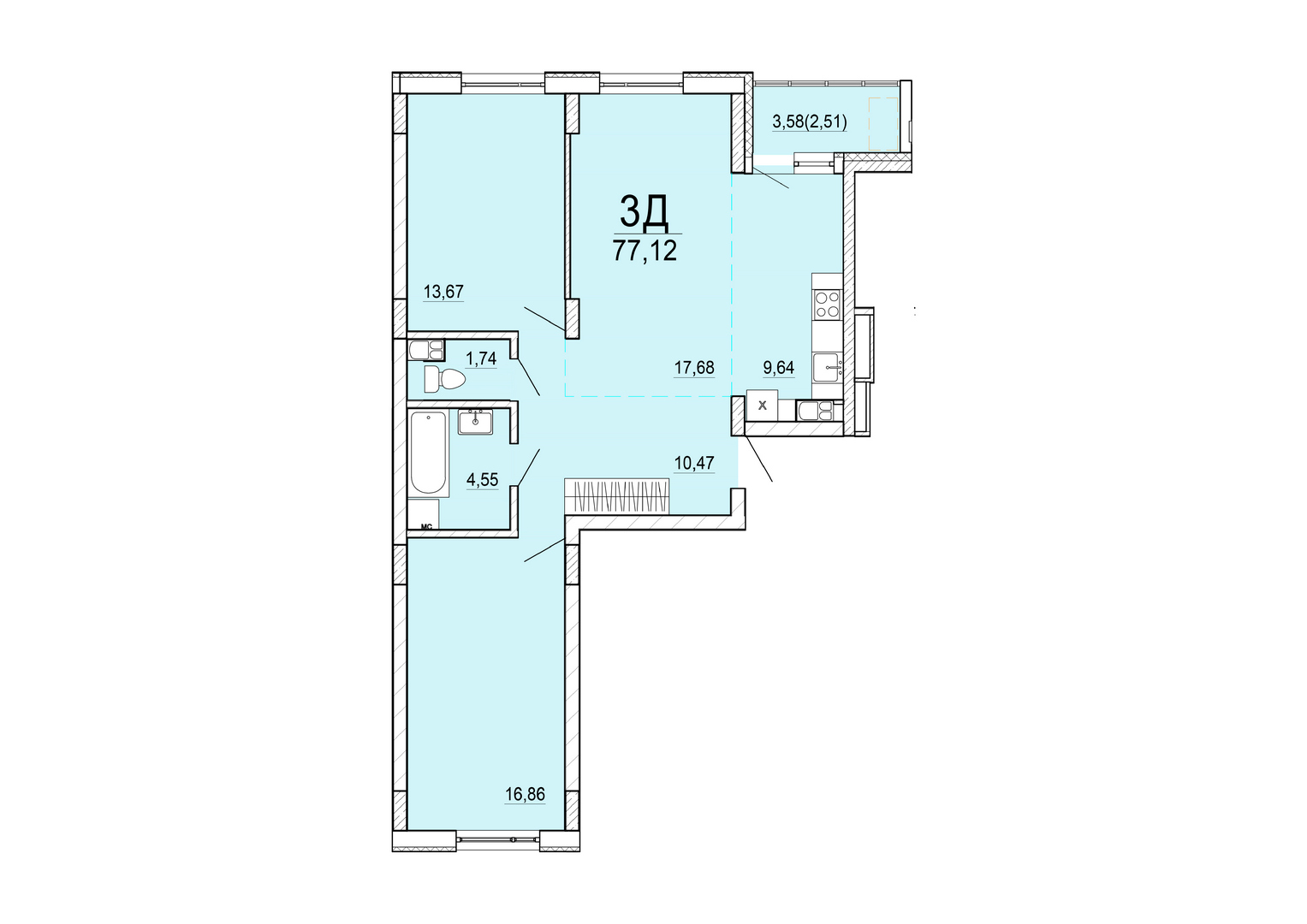 Айрон 3 - комнатная квартира