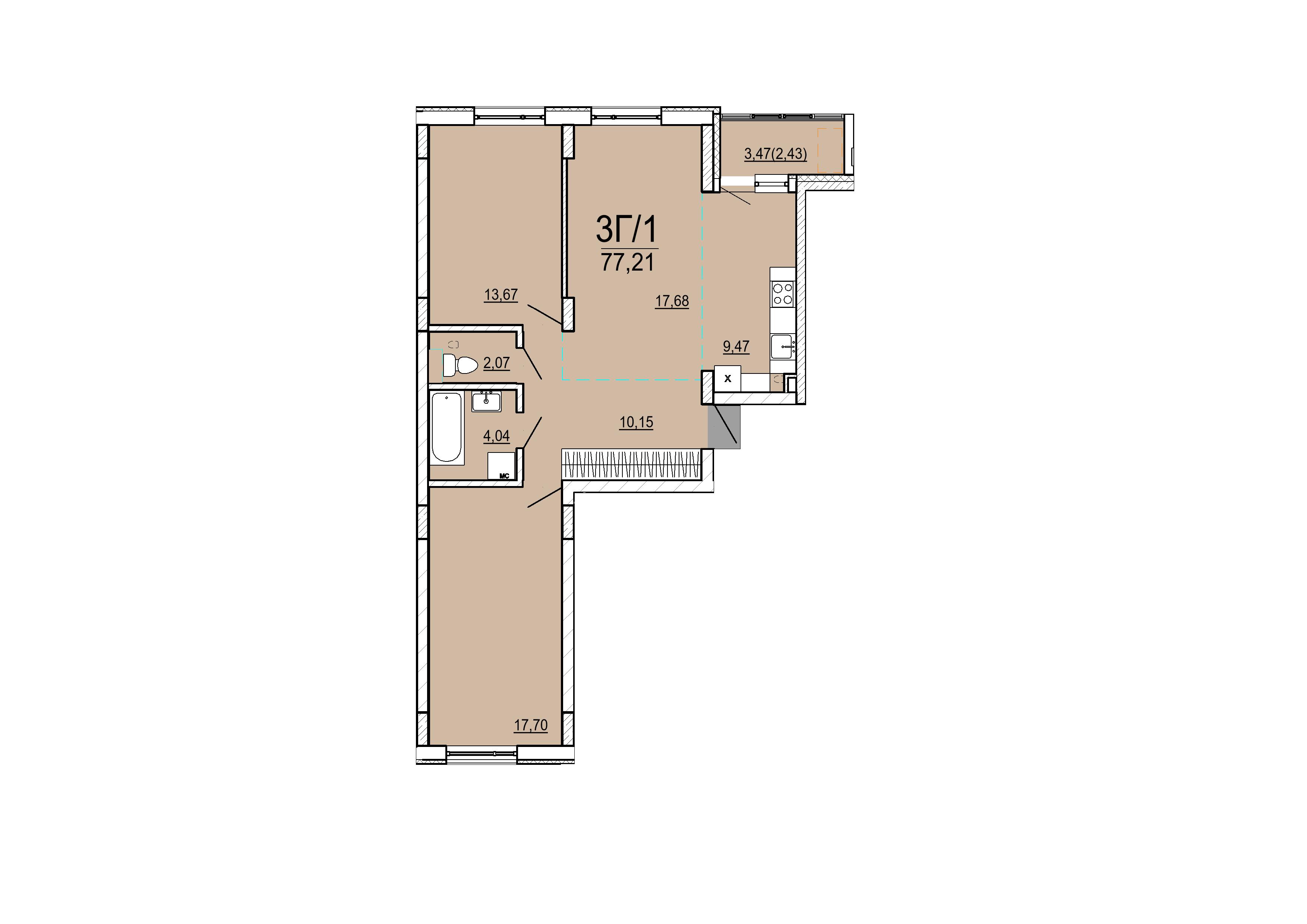 Айрон 3 - комнатная квартира