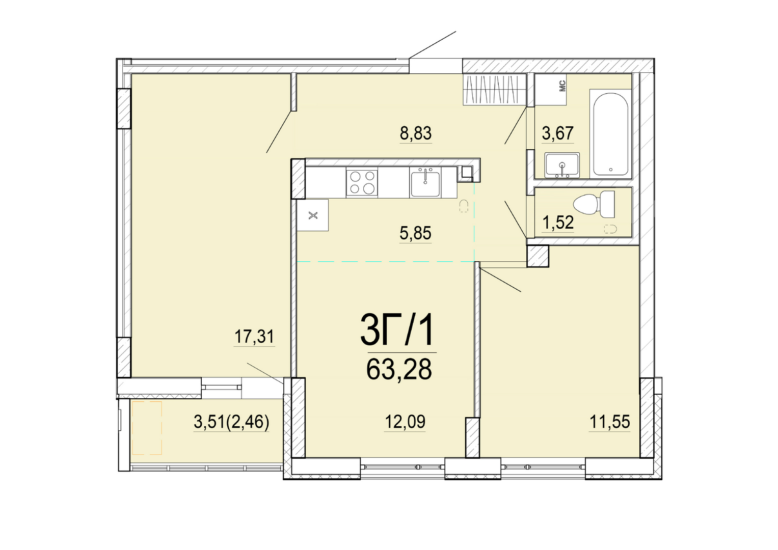 Айрон 3 - комнатная квартира